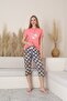 Short Sleeve Buttoned Collar Bottom Capri Pink Color Young Girl's Pajama Set - 3