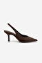 Women's Stiletto Pointed Toe Open Back Strap Short Classic Heeled Shoes Dorve Brown Suede