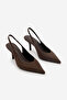 Women's Stiletto Pointed Toe Open Back Strap Short Classic Heeled Shoes Dorve Brown Suede - 6