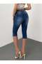 Women's Blue Slim Fit Capri Jean Pants High Waist Stretchy Denim Below Knee Jeanst - 7