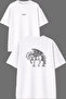 Line Horse Design Front and Back Printed White Oversize T-Shirt