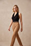 Women's Black Degaje Collar, Halter Neck, Backless, Lined Front, Viscose Bady Suit Blouse - 4