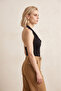 Women's Black Degaje Collar, Halter Neck, Backless, Lined Front, Viscose Bady Suit Blouse - 3