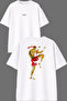 Red Belt Design Front and Back Printed White Oversize T-Shirt