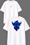 Blue Bull Design Front and Back Printed White Oversize T-Shirt