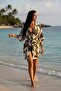 White Yellow Floral Patterned Midi Length Viscose Women's Kimono - 3