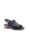 Genuine Leather Low Heeled Women's Black Kobfor Sandals with Velcro on the Back