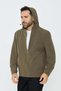 Khaki Zippered Side Pocket Hooded Men's Seasonal Coat - 7