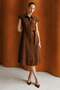 Modailgi Shoulder Epaulettes Short Sleeve Belted Waist Midi Length Dress - 2