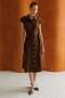 Modailgi Shoulder Epaulettes Short Sleeve Belted Waist Midi Length Dress