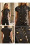 Coffee Gold Button Detailed Blouse and Pants Set - 7199 - 3