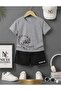 Summer Children's T-Shirt Shorts Unisex (Black Suniboy Print)