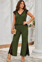 Women's V Lace Collar Short Sleeve Blouse Pants Bottom Top Set