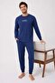 Men's Long Sleeve 100% Cotton Pajama Set Navy Blue - 3