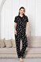 Black Daisy Pattern Short Sleeve Lycra Viscose 100% Cotton Women's Pajama Set - 2