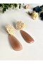 Cream Flower Figured Brown Dangle Earrings