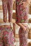Women's Green Pink Paisley Floral Comfortable Flowy Wide Leg Woven Shalwar 25Kslvh504 - 8