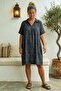 Anthracite Shirt Collar Short Sleeve Patterned Casual Viscose Woven Dress 105 62 - 4
