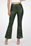Women Regular Fit Plain Flare Leg Pants, Green