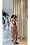 Women's Brown Belted Satin High Waist Shalwar Trousers Drawstring Carrot Fit 7920 - 5