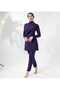 Purple Long Sleeve Ruffled Knitted Stretchy Pants Hijab Swimsuit Set - 3