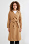 Women's Double-Breasted Collared Belted Tan Trench Coat - 7