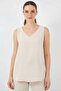 Women's V-Neck Zero Sleeve Cream Blouse - 3