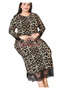 Lady Loepar Patterned Black Color 7284 Women'S, Long Sleeve and Lace Detailed Large Size Mother Nightgown, Dress - 2