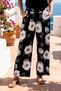 Women's Black White Gray Floral Pattern Comfortable Flowy Wide Leg Woven Shalwar 25Kslvh504 - 4
