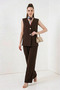 Women's V-Neck Buttoned Vest Wide-Leg Pants Brown Two-Piece Set - 3