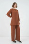 Women's Long Sleeve Round Neck Milk Coffee Color Set - 3
