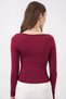 Women's Square Collar Slim Fit Burgundy Blouse - 3