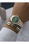 Stone Detailed Double Color Metal Cord Green Dial Women's Wristwatch