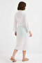 Women's V-Neck Belted Slit White Kimono - 6