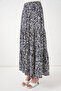 Women's Patterned Viscose Navy Blue Skirt