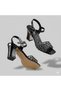 (Wiesse) Women's Wide Heeled Shoes with Stone Detail Black - 5