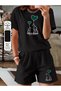 Cute heart balloon printed women's premium oversize top and bottom set t-shirt and shorts set