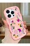 iPhone 14 Pro Compatible Case Camera Protector Pink Silicone Couple Phone Case Floral Pattern