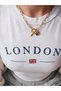 Women's White Crop T-Shirt - London England Printed 100% Cotton Crew Neck Slim Fit Crop T-Shirt - 4