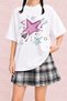 Women's Retro Star Printed Oversize Crew Neck Cotton Casual Combed Cotton T-Shirt