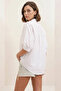 Women's Short Sleeve Basic Oversize Cotton White Shirt - 6