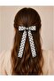 Contrast Stitched White Chiffon Bow Hair Clip - Automatic Mechanism Polka Dot Clip
