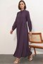 Women's Shirt Collar, Gathered Waist, Balloon Sleeves, Buttoned, Dark Lilac, Hijab Dress - 2