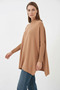 Women's Turtleneck Oversized Knitwear Biscuit Poncho Sweater with Side Slits - 3