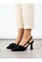 Women's Black Satin Bow Detailed Heeled Shoes - 3