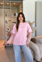 Oversized Stylish Pink Modal T-Shirt with Lace Detail - 4
