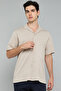 Textured Knit Shirt with Revere Collar and Short Sleeves