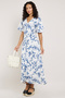 Printed Maxi Dress with V-Neck and Balloon Sleeves