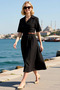 Women's Midi Dress Shirt Collar Short Sleeve Open Waist Skirt Poplin Woven 100% Cotton Daily Casual - 2