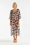 Women's Maxi Beach Dress Abstract Pattern Keyhole Neckline Three Quarter Sleeve Chiffon Woven Slit Casual - 4